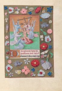 西班牙天主教女王伊莎贝拉的小时：  Fol.50r，耶稣圣婴与受难工具 作者 马克西米利安第一本祈祷书的硕士