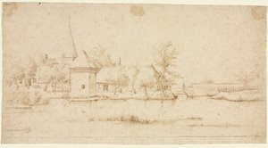 带护城河村庄的风景，1559-1561。 作者 小风景大师