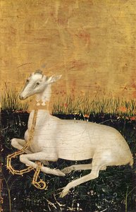 白鹿，来自&39;The Wilton Diptych&39;c.1395-99（橡树上的蛋蛋）（反面）