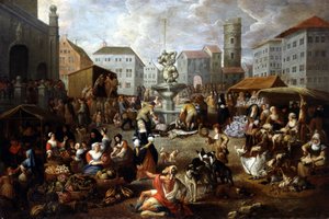 步行场景 - 18 世纪绘画，Musee de Tesse（勒芒） 作者 Matheus van Helmont