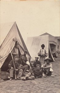 [与纽约州第22民兵的营地场景，弗吉尼亚州哈珀渡口]，1862年。