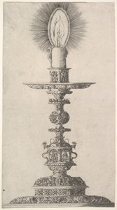 烛台与点燃的蜡烛来自：Insigne Ac Plane Novum Opus Cratero graphicum, Ein n..., 1551。 作者 马蒂亚斯·赞特