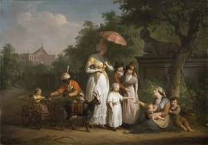一个贵族家庭在公园里分发施舍 - A Noble Family Distributing Alms in a Park，Bree, Mathieu Ignace van (1773-1839)。 木头上的油