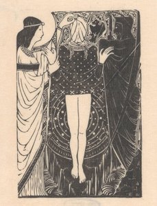 两个人物之间的蒙眼女子