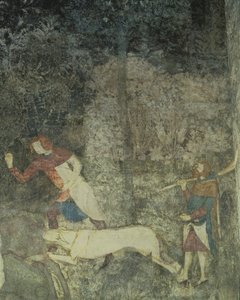 狩猎与狗的人，装饰计划细节从La Chambre du Cerf Stag室1347壁画