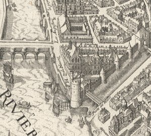 1615 年梅里安绘制的巴黎平面图上的内韦尔酒店 - David Rumsey 作者 马特乌斯·梅里安