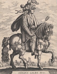 图版7：马背上的加尔巴皇帝，出自《前十二位罗马凯撒》，作者是Tempes...，1610-50。 作者 马特乌斯·梅里安
