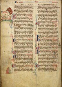 皇家 14 C. VII, f.116v 国王亨利三世横渡英吉利海峡前往布列塔尼的边饰图，部分文字由作者亲笔书写，插图选自《Historia Anglorum》。 作者 马修·巴黎