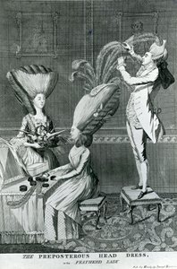The Preposterous Head Dress，或羽毛女士，1776年 作者 马修或马蒂亚斯·达利