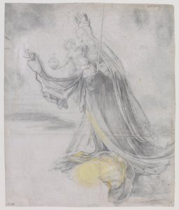 云中的圣母和圣婴，约 1509-11 年（纸面炭笔和黄色体彩） 作者 马蒂亚斯（c.1480 1528）格吕内瓦尔德
