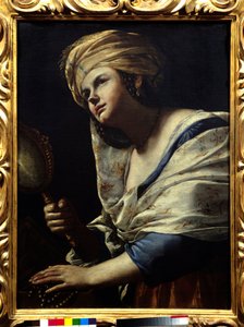 Vanite Woman with Turban and Mirror - Mattia Preti (1613-1699) 绘画，17 世纪佛罗伦萨，乌菲兹美术馆 作者 马蒂亚·普雷蒂（Mattia Preti）