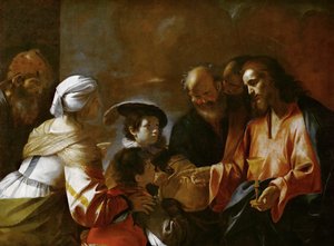基督祝福孩子们 让小孩子们到我这里来，约1635年。 作者 马蒂亚·普雷蒂（Mattia Preti）