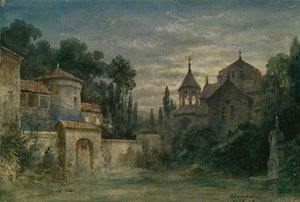 歌剧《命运的力量》的舞台设计，G。Verdi，1875年