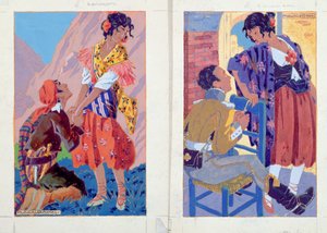 约 1930 年为 Prosper Merimee（1803-70 年）的《卡门》版本绘制的插图（纸面水彩和水粉画）
