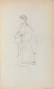 意大利写生簿：站立的妇女拿着书包，第56页，1898-1899年。 作者 莫里斯·巴西·普伦德加斯特