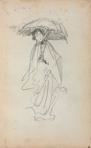 意大利素描本：《站在阳伞下的女人》，第259页，1898-1899年。 作者 莫里斯·巴西·普伦德加斯特
