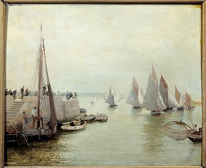 1880 年的捕鱼归来。库朗-莫里斯（1847-1925 年）的绘画作品 作者 莫里斯·库朗