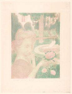 年轻女子在花园里接受花束
花束，爱人...(物体上的标题）
爱的表现（系列名称）
爱（系列名称） 作者 莫里斯·丹尼斯（Maurice Denis）