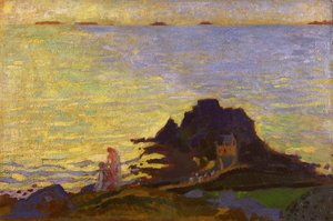岩石露头上方的母亲和儿童（卡上的油） 作者 莫里斯·丹尼斯（Maurice Denis）