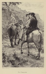 让-雅克·卢梭和两名骑马旅行的年轻女子（凹版印刷） 作者 莫里斯·勒卢瓦（Maurice Leloir）