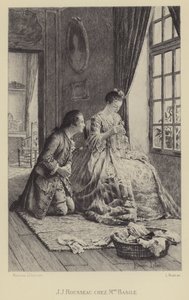 让-雅克·卢梭在巴西勒夫人的家中（凹版印刷） 作者 莫里斯·勒卢瓦（Maurice Leloir）