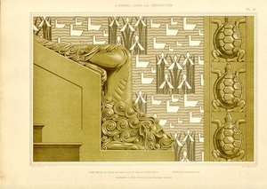 狮头、鸭子和乌龟的建筑装饰（石版画）