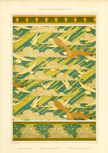 有老鹰和鸽子的装饰性构图（石版画） 作者 莫里斯·皮拉德·维尔纽尔