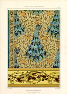 新艺术装饰中的孔雀和鱼（石版印刷） 作者 莫里斯·皮拉德·维尔纽尔