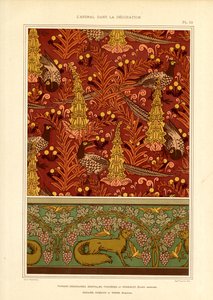 雉鸡和葡萄酒边框表面图案（石版印刷） 作者 莫里斯·皮拉德·维尔纽尔