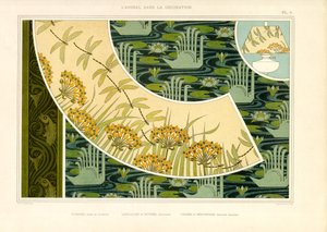 有蜻蜓、花朵和天鹅的水世界（石版画） 作者 莫里斯·皮拉德·维尔纽尔