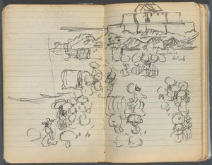 素描本》，第 112 和 113 页：海滩景观 作者 莫里斯·普伦德加斯特