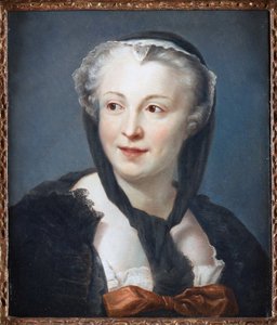小说家Francoise de Graffigny (1695-1758)的肖像由La Tour, Maurice Quentin de (1704-1788)绘制。布面粉彩，尺寸：46,5x38, ，私人收藏 作者 莫里斯·昆汀·德拉图尔