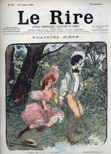 Summer Plaisirs - 两位恋人在森林里被路人吓了一跳 - 莫里斯-拉迪盖（1866-1941）为法国杂志《Le Rire》1895年第38期所作的色画。