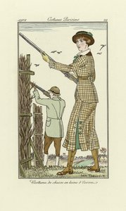 女士花呢射击服装设计，来自 Costumes Parisien，pub.1912（pochoir 印刷品）