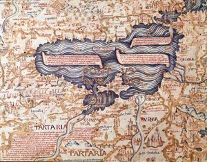 黑海景观 1459 年 camaldolese 弟弟 Maurus (Mauro) 的世界地图（mappamundi）细部 威尼斯 Marciana 图书馆 作者 毛罗·弗拉