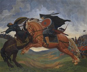 1380年佩列斯维特和特米尔-穆尔扎在库利科沃战场上的单挑比赛 作者 马弗里基·彼得罗维奇·雅各比