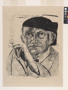 自画像（Selbstbildnis）（灰白色珐琅维林纸版画） 作者 马克斯·贝克曼
