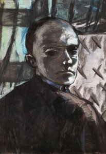 绿色窗帘下的自画像 作者 马克斯·贝克曼