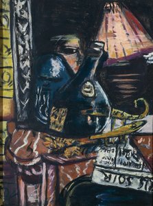 静物画，有不平衡的杜松子酒瓶和佛陀 作者 马克斯·贝克曼