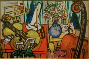 大提琴和低音提琴的静物画 作者 马克斯·贝克曼