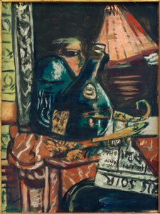 倾斜的酒瓶和佛像的静物画 作者 马克斯·贝克曼