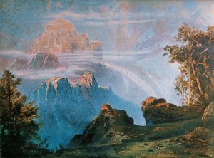 德国，拜罗伊特，瓦尔哈拉，理查德-瓦格纳（1813-1883）设计的《尼伯龙根的指环》场景的背景。