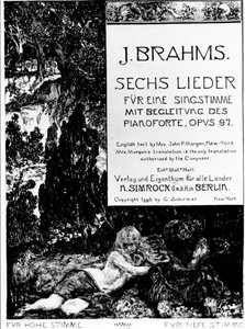 约翰内斯·勃拉姆斯（Johannes Brahms，1833-1897 年）的“六首歌曲作品 97”（Sechs Lieder opus 97）的卷首画 作者 马克斯·克林格