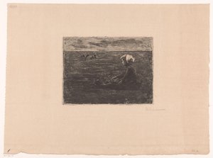 坐在田野里的年轻牧羊人 作者 Max Liebermann（艺术家签名）