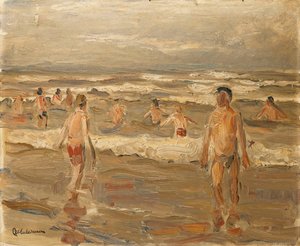 男孩在海里洗澡；男孩在海里洗澡，1899年 作者 马克斯·利伯曼