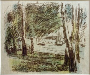 利伯曼（M.Liebermann），用帆船在万湖（Wannsee）上风景 作者 马克斯·利伯曼