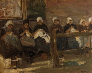 于岑（Huyzen）的缝纫女孩-学习七个数字。 1889年 作者 马克斯·利伯曼