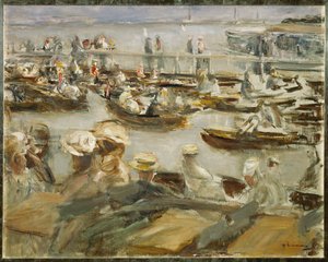 德国汉堡阿尔斯特河上的夏夜（布面油画） 作者 马克斯·利伯曼