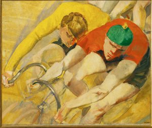 "Sechstagerennen"，曾经在柏林体育馆举行的著名的六日自行车赛（布面油画）