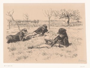 三个人在草地上休息 作者 马克西米连·卢斯（艺术家签名）